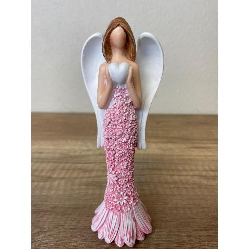 Polyresinový anděl kytičky 10cm - růžový 26371