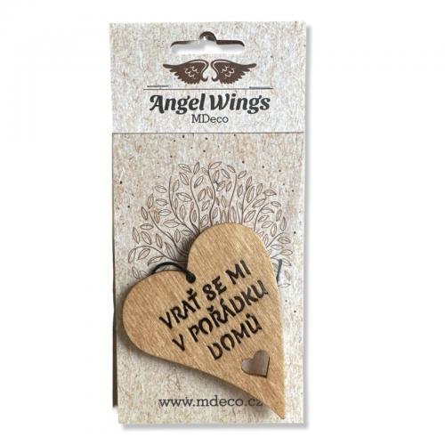 Dřevěná vůně 17x8cm angel wings - Srdíčko vrať se mi v pořádku