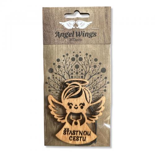 Dřevěná vůně 17x8cm angel wings - Andílek šťastnou cestu