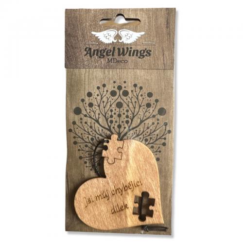 Dřevěná vůně 17x8cm angel wings - Srdce jsi můj chybějící dílek