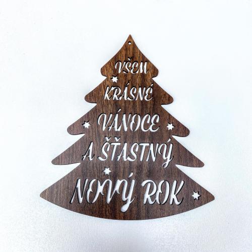 Dřevěný strom hnědý 20cm - Všem krásné vánoce