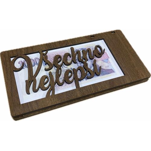 Dřevěná krabička na peníze 20x10cm hnědá - Všechno nejlepší