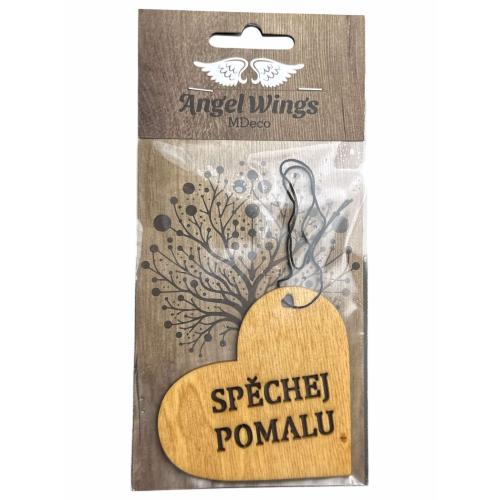 Dřevěná vůně 17x8cm angel wings - Srdce Spechěj pomalu